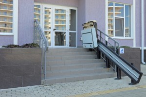 The special Elevator for the disabled at the entrance to the shop